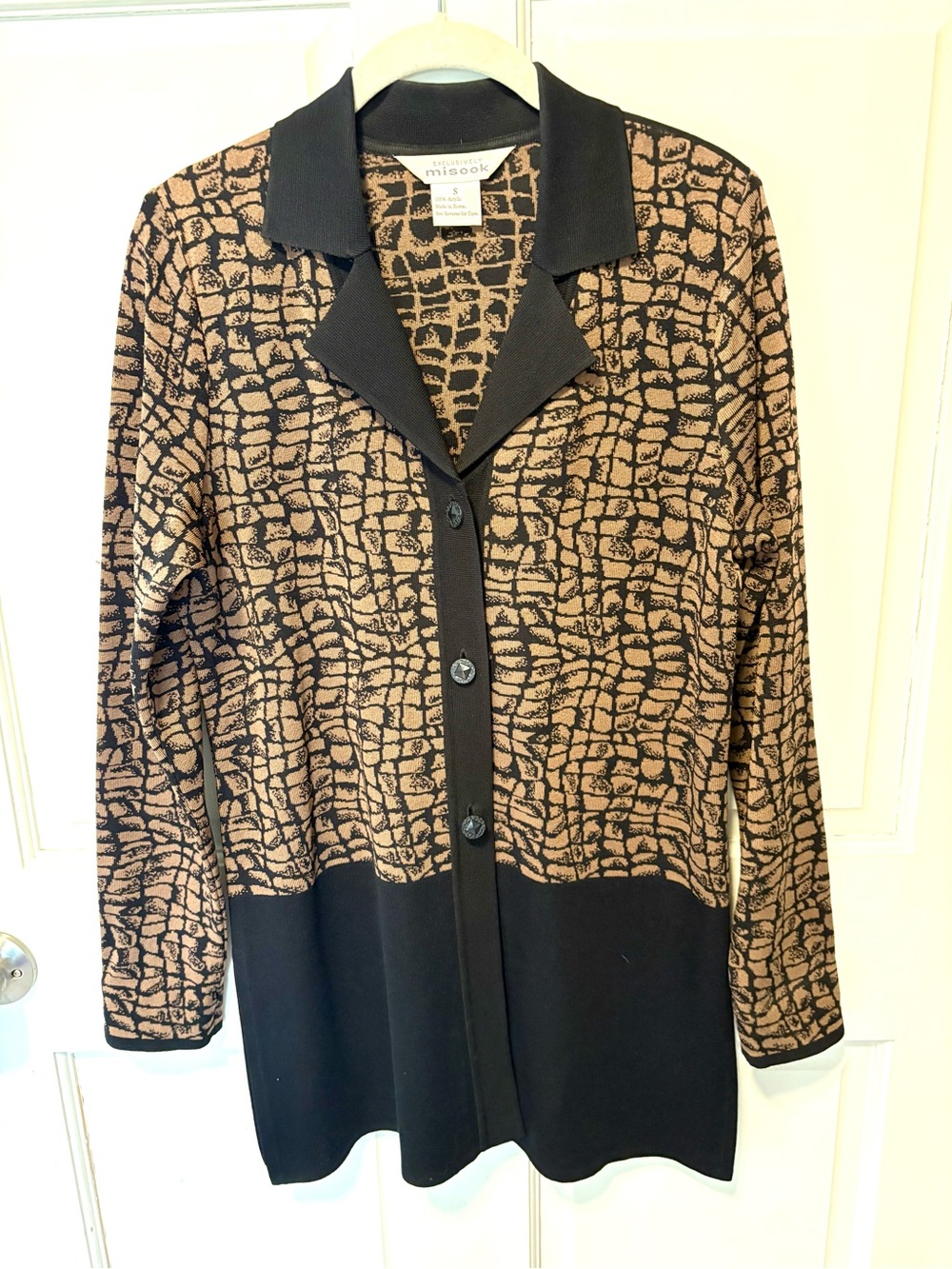 Exclusively Misook black Brown long button cardigan knit sweater size a small